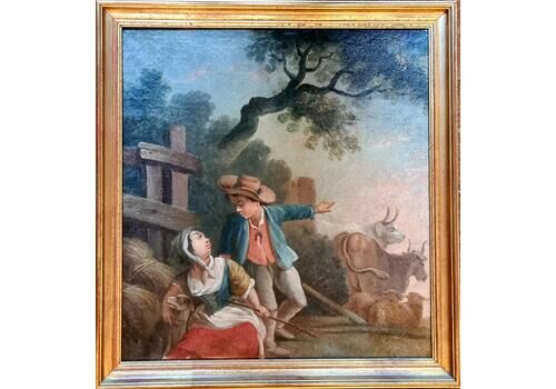 Rococo Pastoral Landscape, Figures, Oxen And Sheep Circle Of Saverio Della Gatta