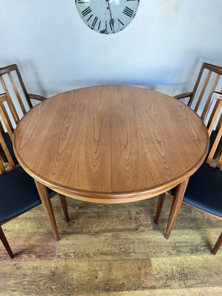 G Plan Circular Extending Dining Table & 4 G Plan Chairs Mid Century