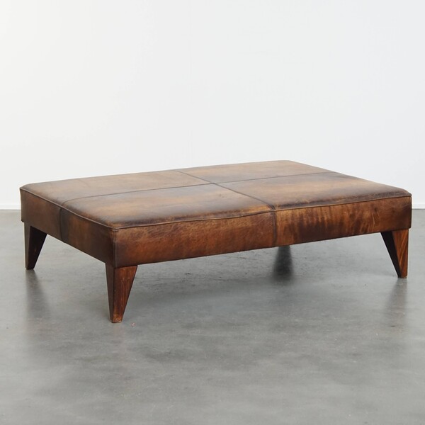 Wonderful, Uniquely Large And In Good Condition Stool/Coffee Table Made Of Sheepskin