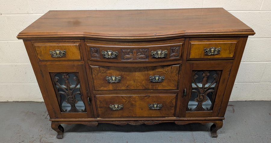 Edwardian Burr Walnut Display Sideboard
