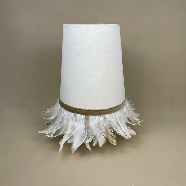 Feather Fringe Edge Detail Cone Lamp Shade Cream Lampshade Lightshade Light Natural Beige Bedside Classic Velvet Ribbon Handmade Unique