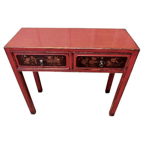 Oriental Red Lacquered Side Table Or Reception Table