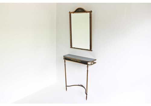 Vintage 1940s Neo Classical Brass Mirror And Console Set – Beveled Mirror, Elegant Design