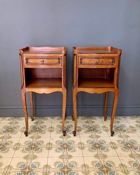 Pair Of Antique French Bedside Tables With Single Drawer