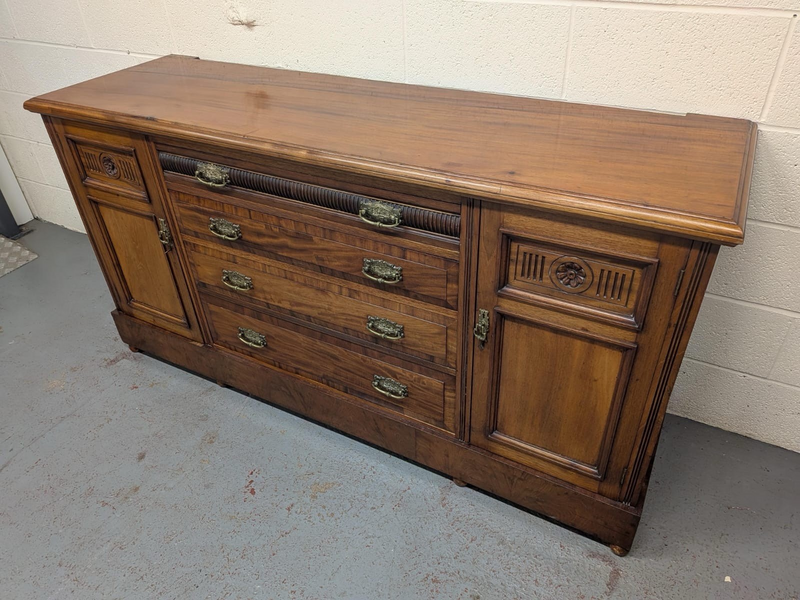 Victorian Solid Walnut 4 Drawer 2 Door Sideboard photo for sale