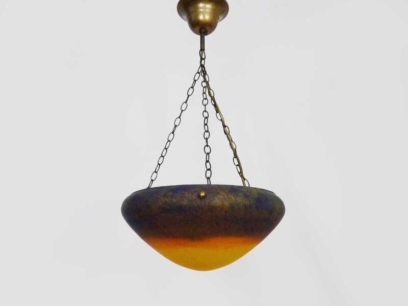Magnificent Art Nouveau Style Single Light Basin In Marbled Glass
