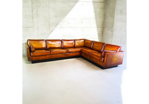 Vintage Danish Tan Leather Corner Sofa By Thams Kvalitet #A637