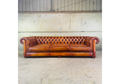 Huge Vintage Tan Leather Chesterfield Sofa – English Made #A348