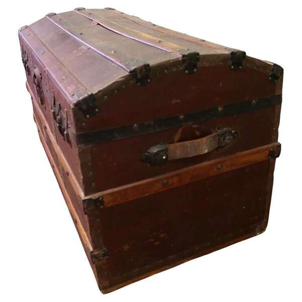 Polished Oak And Canvas Dome Top Chest
