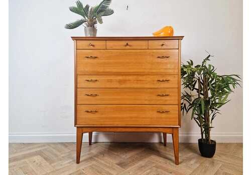 Alfred Cox Vintage 1950s Mid Century Danish Design Blonde Teak Tallboy Chest Of Drawers Bl565