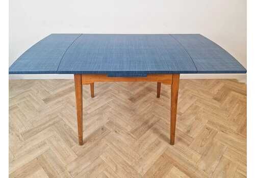 Guildform Vintage Mid Century 1960s Solid Beech & Formica Ocean Blue Extending Table Bl561