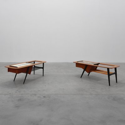 Model 210 Coffee Tables In Teak With Ceramic Tiles By Alfred Hendrickx For Belform, 1950s, Set Of 2