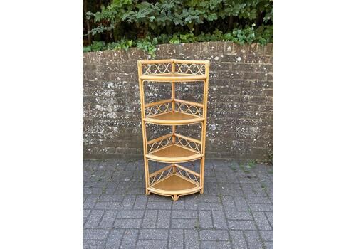 Vintage 1970s/80s Bamboo & Wicker Corner Shelf Unit, Boho Wicker 4 Tier Plant Stand, Retro Corner Unit, Rustic Decor