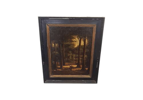 Antique Painting Of A Woman On A Forest Path, 2nd Half 1800s