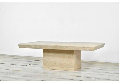 1970s Italian Travertine Minimalist Geometric Coffee Table. Vintage Modern / Midcentury / Retro.