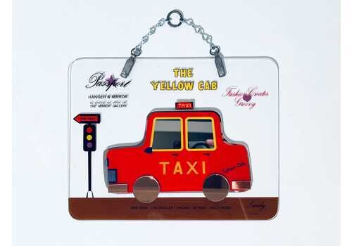 Vintage Transparent Glass Picture The Yellow Cab Taxi Motif / Mid Century 1950s 60s Mirror Picture / Lanly