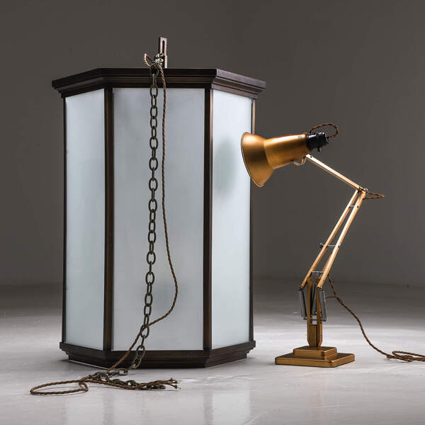 Massive Hexagonal Bronzed Lantern