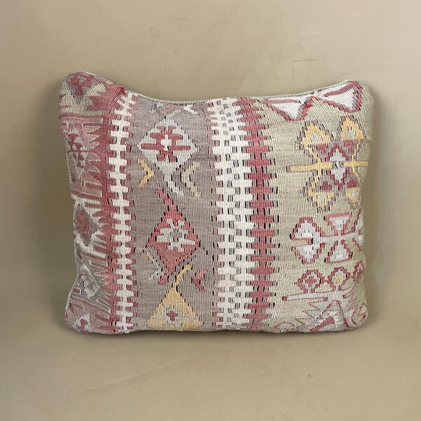Moroccan Kilim Cushion Carpet Scatter Pillow Feather Handmade 50x45cm Beige Red Sage Green Geometric Pattern