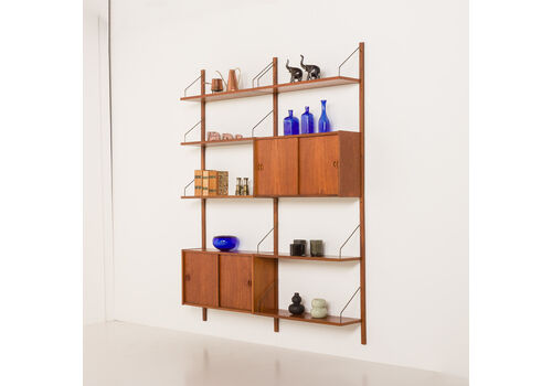 Scandinavian Vintage Teak Wall Unit With Two Cabinets, Sweden, 1960s
