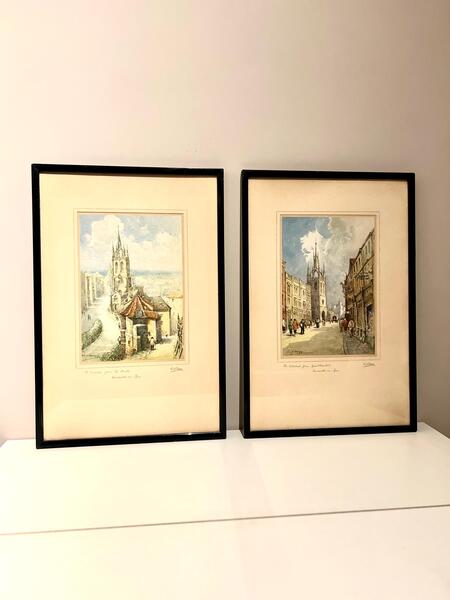 Charming Set Of Two Signed George Henry Downing Framed Prints Of Newcastle On Tyne