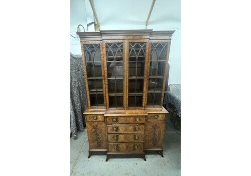 Small Georgian Style Mahogany & Inlaid Breakfront Bookcase