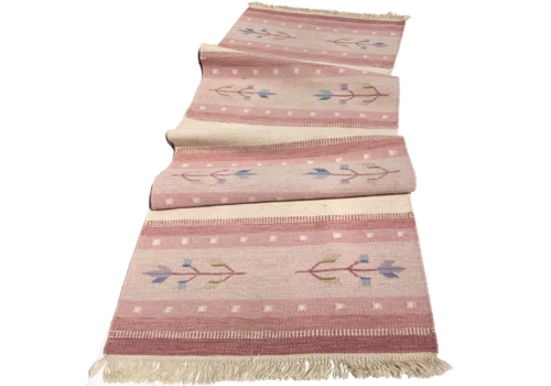 Vintage Pink Wool Flat Weave Rug, Vintage, Scandinavian 1960s