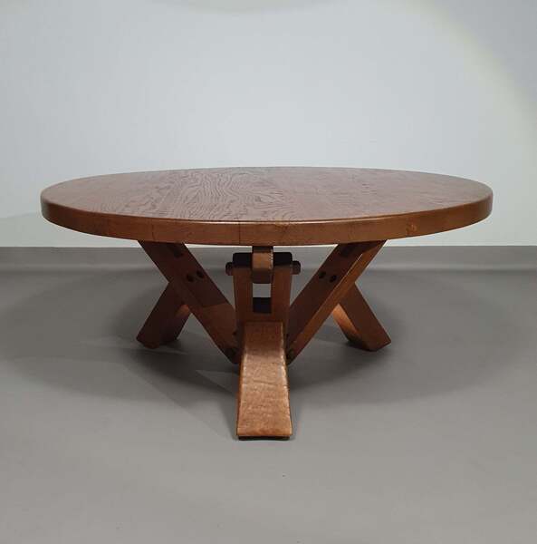 Height Adjustable, Round, Oak Coffee Table 1960s