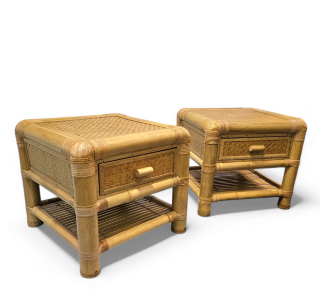 2 X Bamboo Night Stands / Side Tables / 1980s