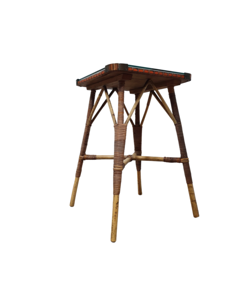 Bamboo Side Table With Glass Top