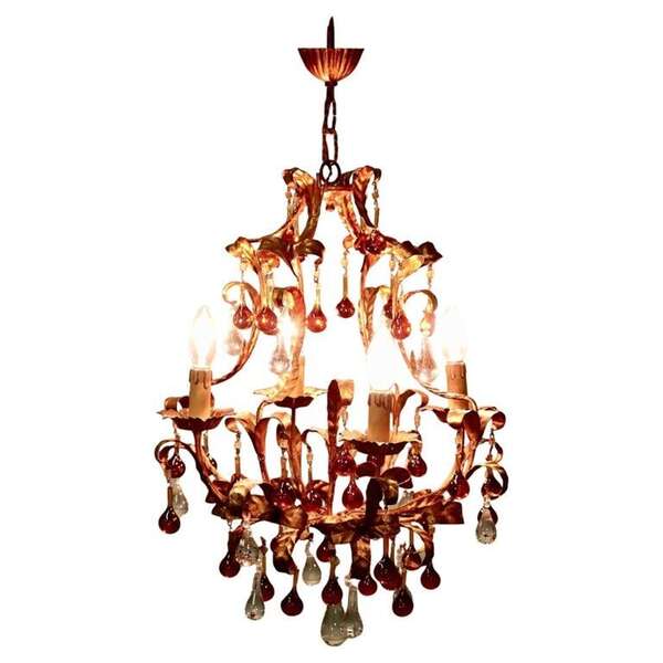 A Charming French Amber Crystal And Toleware Chandelier This Is A Richly Coloured Chandel