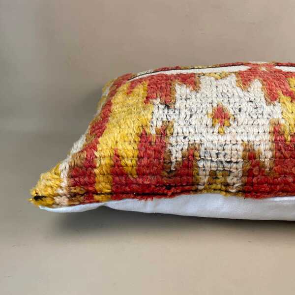 Moroccan Berber Kilim Blend Cushion Carpet Pillow Feather Handmade 58x38cm Beige Red Abstract Feather Filled Handwoven Traditional Rectangle photo Textiles