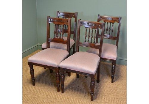 Antique Furniture Chairs Set 6 Edwardian Antique Solid Carved Mahogany Upholstered Dining Kitchen Chairs Quality First