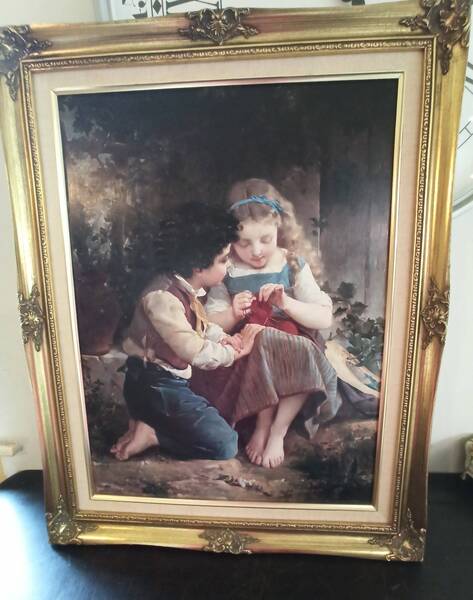 A Vintage Framed Print Of The Artwork Of Emile Munier In 1874. 'A Special Moment'. Very Large. Very Good To Excellent Condition.