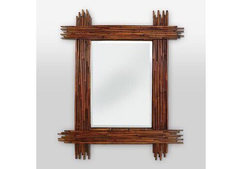 Large Vintage Bamboo Mirror With Beveled Mirror, France, 1960s