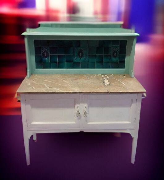 Painted Tiled Back Edwardian Wash Stand   Granite Top, Cupboard, Towel Rails And Castors   1.16m X 0.48m X 1.3m (Width)