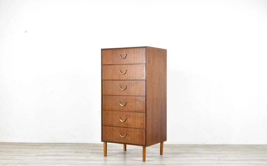 Midcentury Meredew Tallboy  Chest Of Drawers In Walnut. Vintage Modern Scandinavian Retro  Danish Style