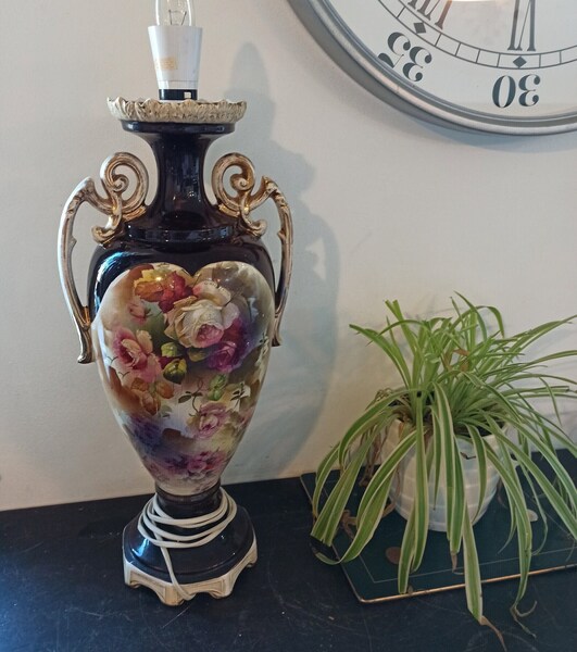 Tall Table Lamp In The Style Of Royal Crown Derby. Good Condition. Possibly Converted To Electric Lamp.