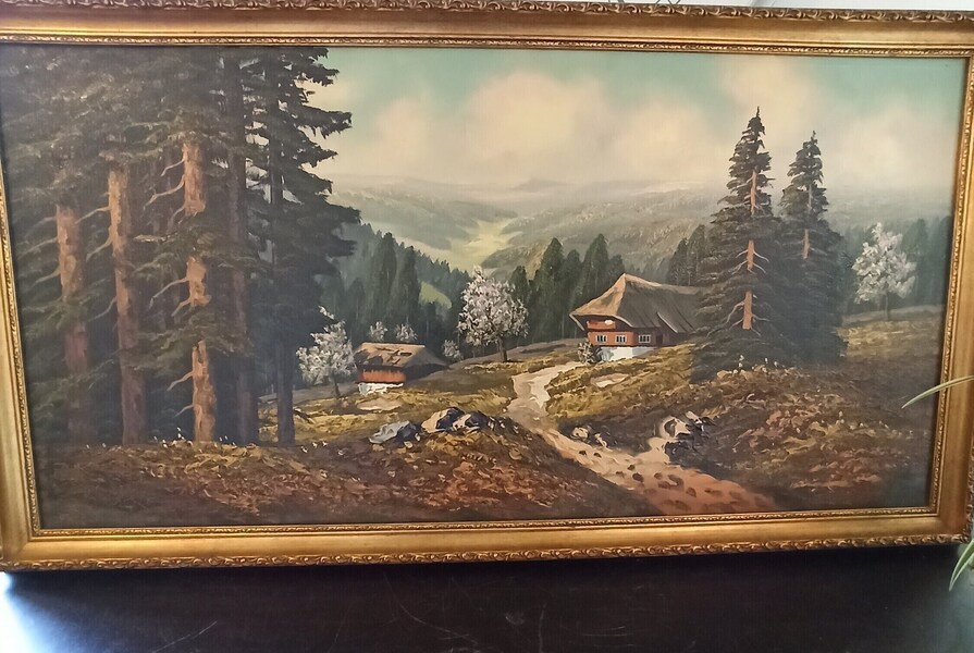 Framed Canvas Paining. Good Condition. Very Scenic. Very Large. 98cm X 58cm X 4cm.