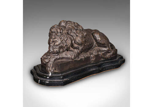 Vintage Recumbent Lion French Bronze Marble After Canova Mid 20th Century