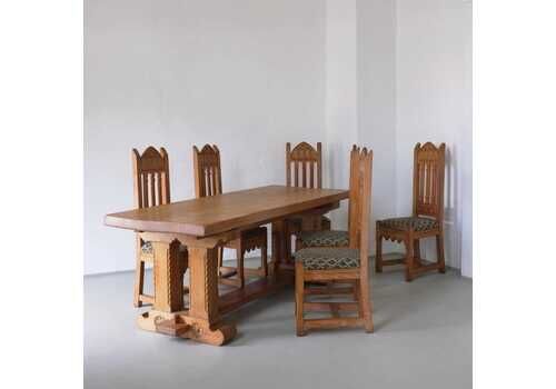 Gothic Revival Refectory Dining Table And Chairs | Set Of 7 | France