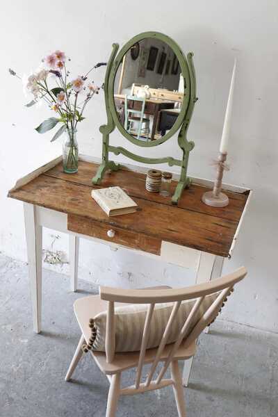 Charming Small Rustic Stripped Pine And White Painted Dressing Table Or Washstand With Drawer