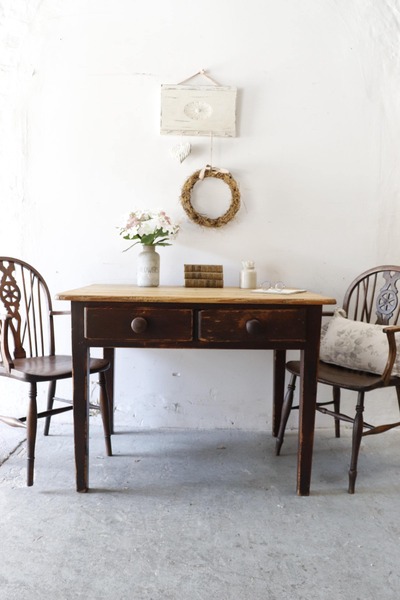 Wonderful Welsh Farmhouse Scrub Top Single Drop Leaf Table With Original Paint And Cutlery Drawers