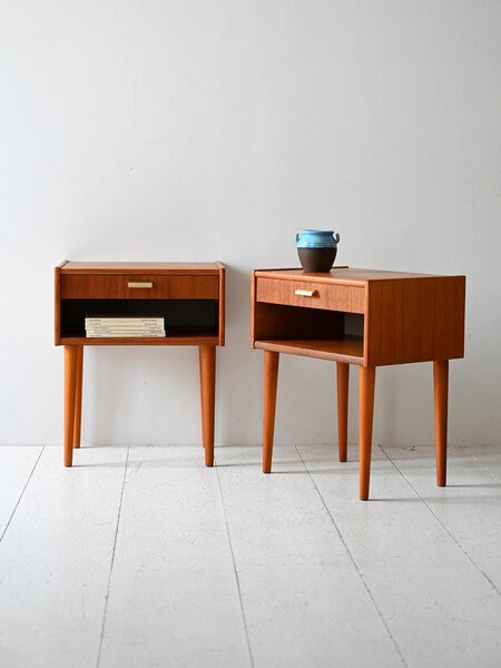 Pair Of Vintage Scandinavian Bedside Tables With Brass Handles
