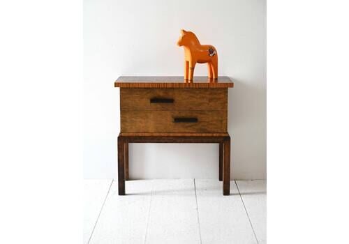 1930s Scandinavian Deco Bedside Table In Burl Wood
