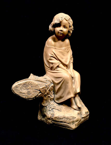 François Michel Pascal Art Painted Girl On Log Sculpture / Statue Signed