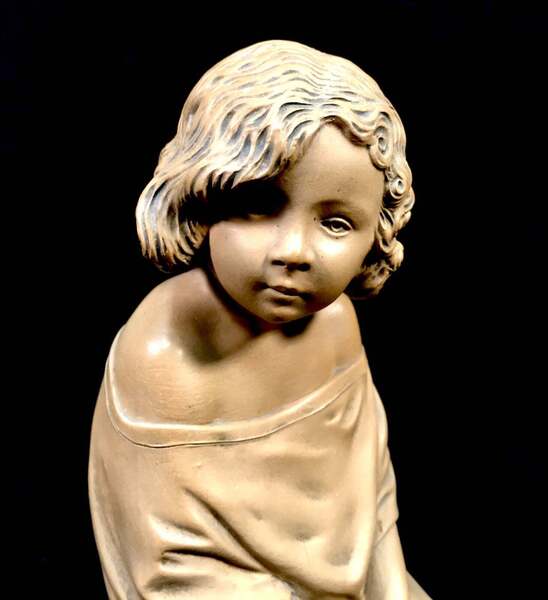 François Michel Pascal Art Painted Girl On Log Sculpture / Statue Signed photo furniture