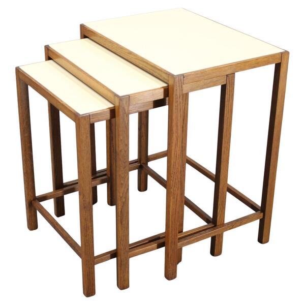1940s Art Deco Nesting Tables With Opaxy Glass Top, Czechoslovakia