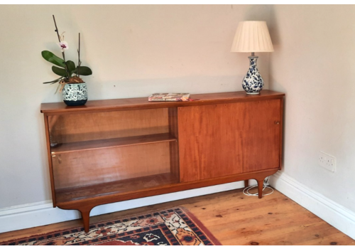 Vintage Teak Mid Century Half Glazed Low Sideboard  Cabinet / Bookcase