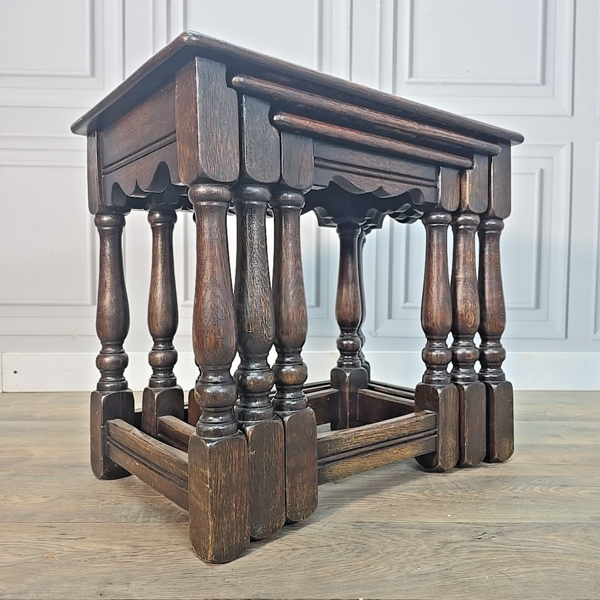 Vintage Solid Oak Nest Of Tables Side Wooden Occasional Cc41 Utility Wartime