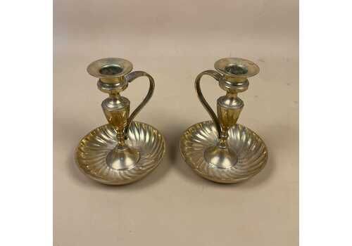 Antique Matching Pair Of Gold Brass Metal Candlestick Candle Stick Holder Ornate Vintage Holders Dinner Candlesticks Chamber Handle Set